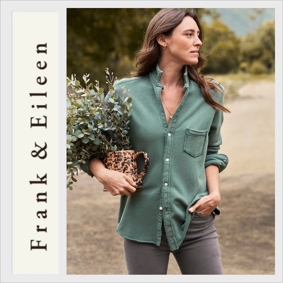 Frank & Eileen Triple Fleece Terry Sweatshirt Button up Eileen Sz S Thyme